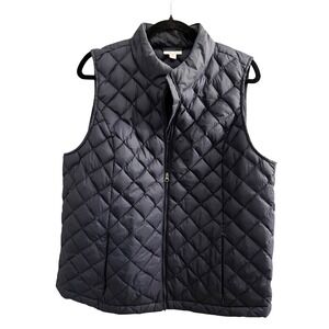 J.Jill Quilted Goose Vest  L Petite Navy Down Filled Full Zip Outdoor Gorpcore